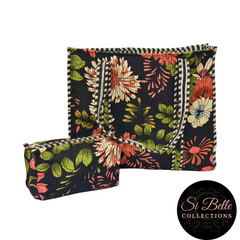 Black Flower Tote  Pouch Set – Matching Duo