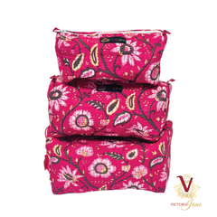 Cerise Floral Pouch Bag Set stacked