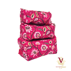 Cerise Floral Pouch Bag Set stacked