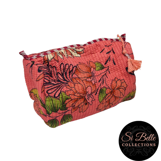 Dark Peach Flower Tote Pouch Set – Matching Duo
