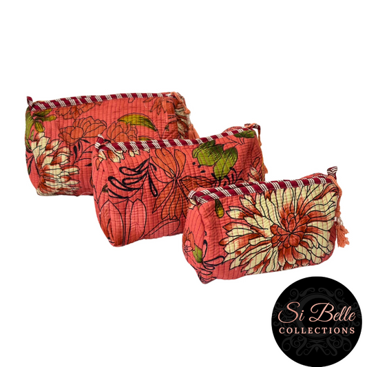 Dark Peach Flower Pouch bag Set