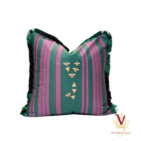 Green Queen Bee Society Velvet Cushion Cover back chopped