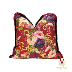 Maroon Queen Bee Society Velvet Cushion Cover front chopped
