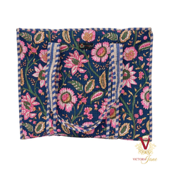 Navy Floral Zipped Designer Carry All Tote Bag