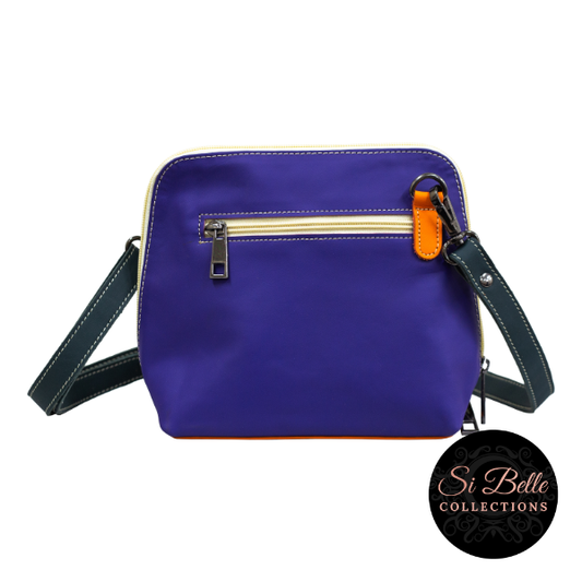 si belle collections Purple, Grey and Orange Leather Bag front 