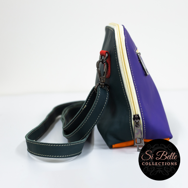 si belle collections Purple, Grey and Orange Leather Bag side