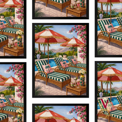 Palm Lounge Framed Art black repeated