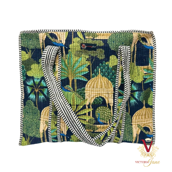 Black Peacock Jungle Zipped Designer Carry All Tote Bag