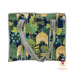 Black Peacock Jungle Zipped Designer Carry All Tote Bag