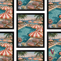 Poolside Society Framed Art black repeated