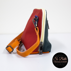 si belle collections Red, Grey and Orange Leather Bag side