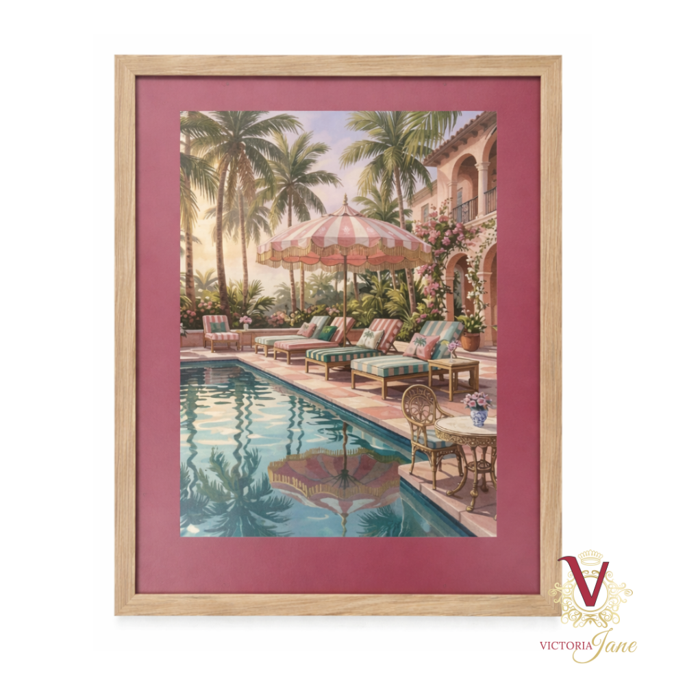Sunset Cabana Framed Art oak