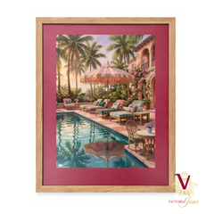 Sunset Cabana Framed Art oak