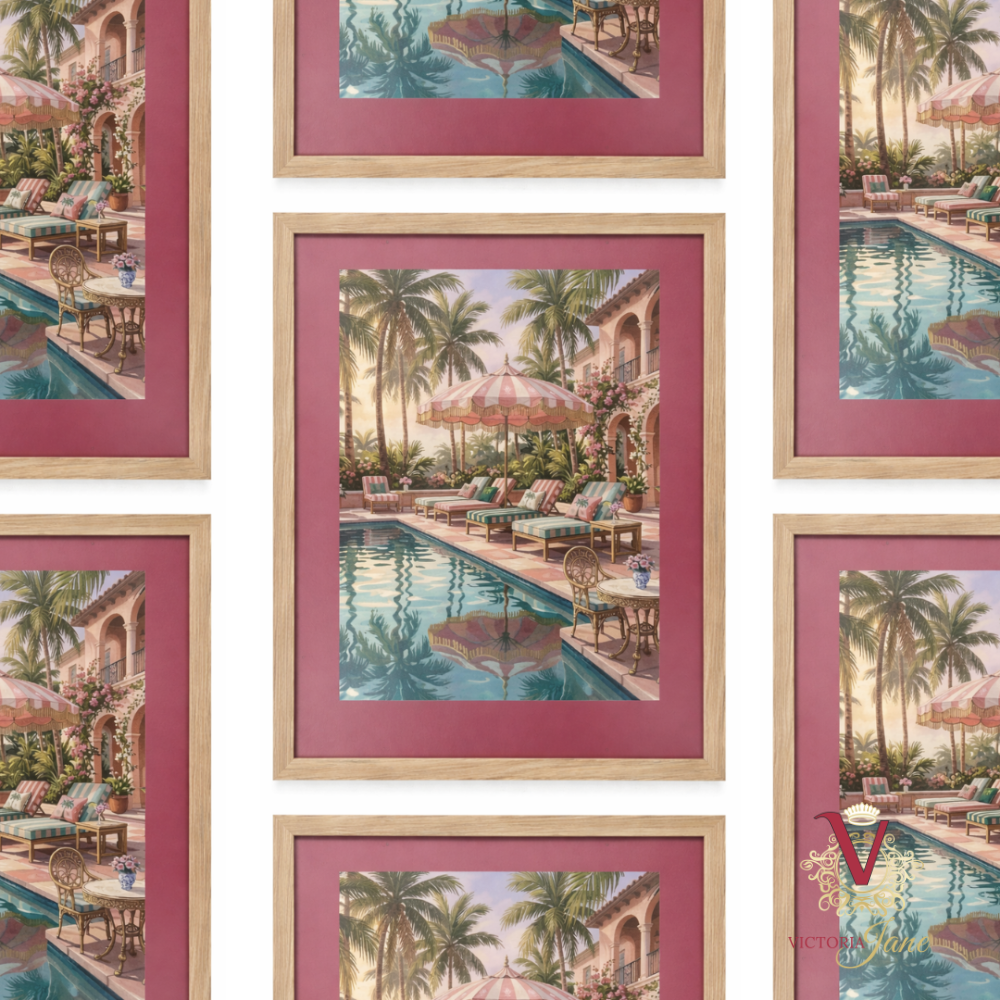 Sunset Cabana Framed Art oak repeated