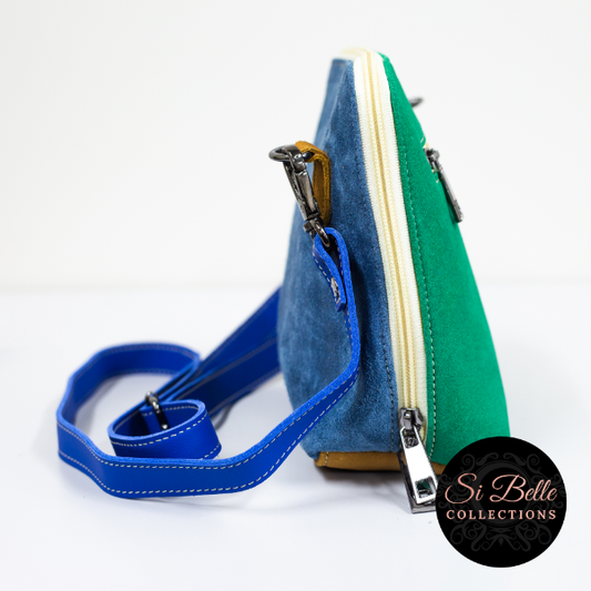 Teal and Blue Suede Bag side