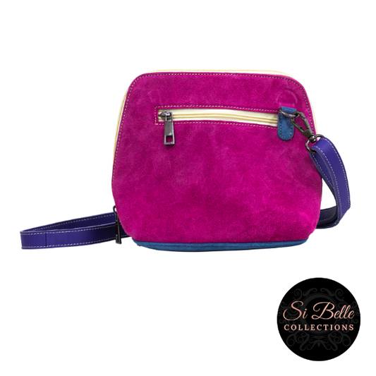 Teal, Pink and Purple Suede Bag front