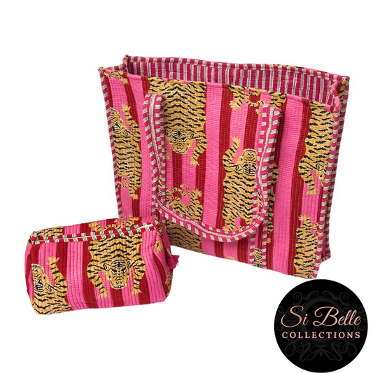Tibetan Tiger Hot Pink Luxe Tote Pouch Set – Matching Duo
