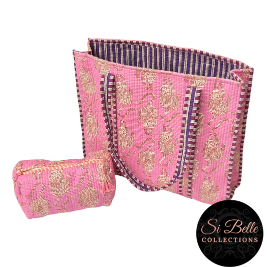 Pink Tiger Luxe Tote Pouch Set – Matching Duo