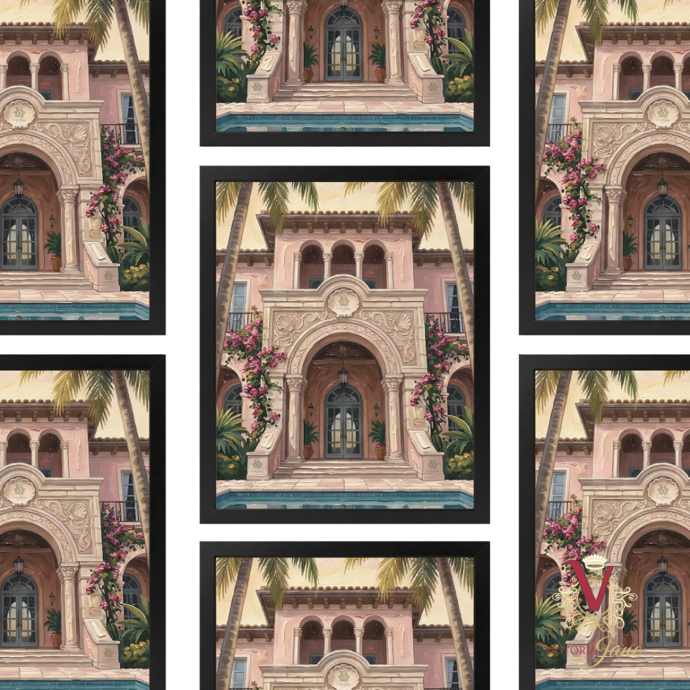 Villa Rosa Framed Art black repeated