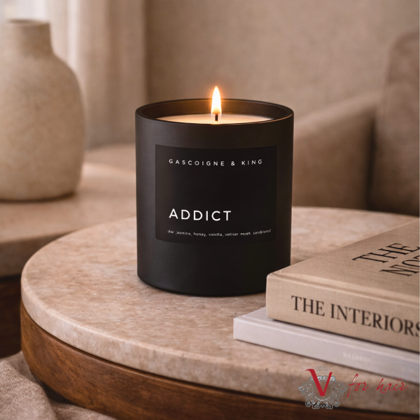 Addict Candle - 400ml candle on side table with books
