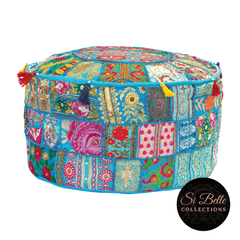 Turquoise Blue Pouf side view si belle collections