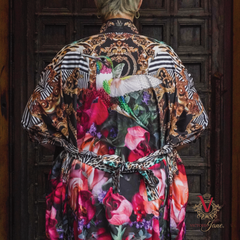 Silk Crepe Peony Bird Kimono back far away victoria jane