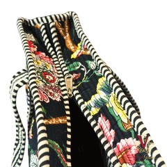 Black Forest Zipped Designer Carry All Tote Bag close up zip