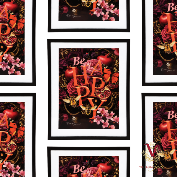 victoria jane Be Happy Framed Edge Art repeated
