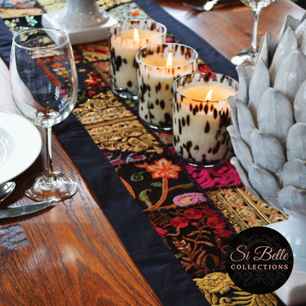si belle Midnight Elegance Table Runner with candles