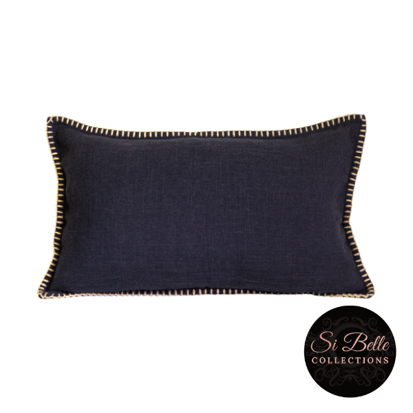 si belle collections Black Linen Blanket Stitch Cushion Cover