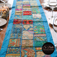 si belle collections turquoise blue table runner on table