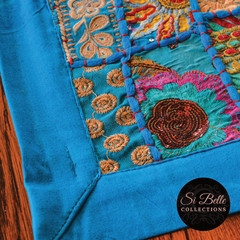 si belle collections turquoise blue table runner super close up corner