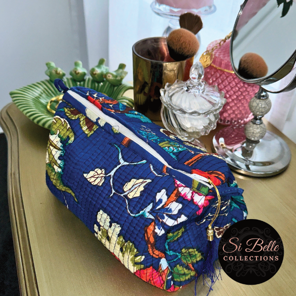 Blue Floral Pouch Bag Set 