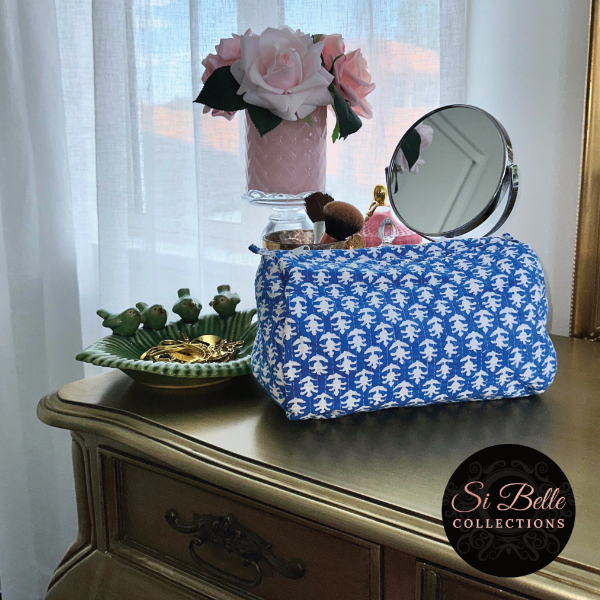 Blue Sea Pouch Bag Set on dressing table