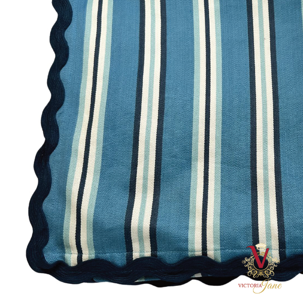 si belle collections blue stripe table cloth corner
