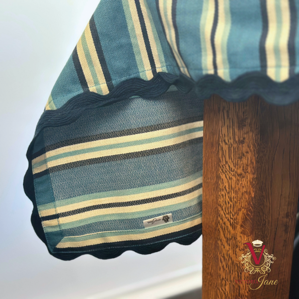 Blue Stripe Tablecloth corner over table