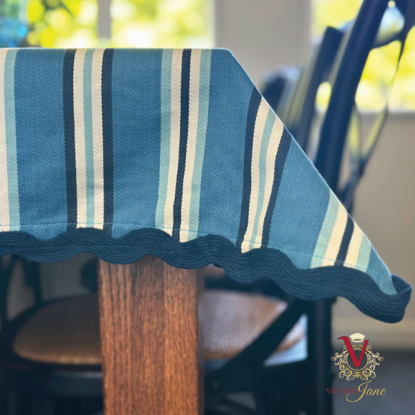 Blue Stripe Tablecloth over table