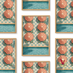 Cabana Lines Framed Art oak repeated