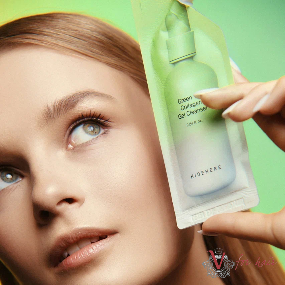 HIDEHERE - Green Tea Collagen Gel Cleanser - 25ml lifestyle with model