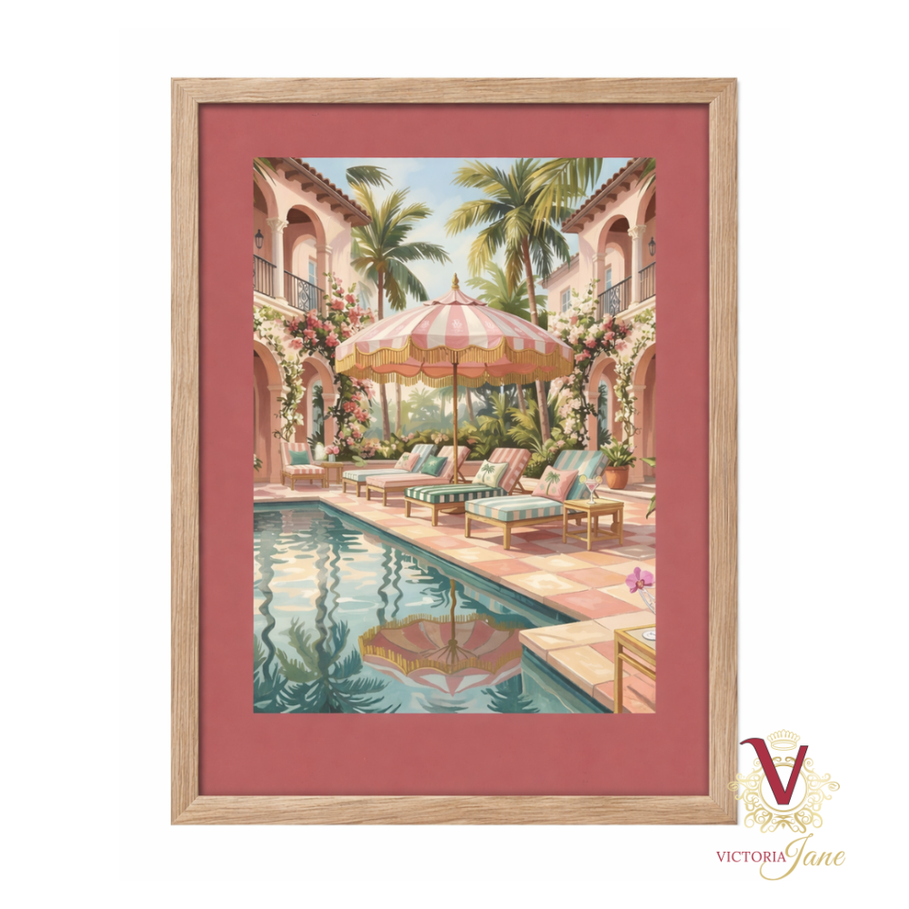 Courtyard Club Framed Art oak