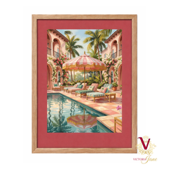 Courtyard Club Framed Art oak