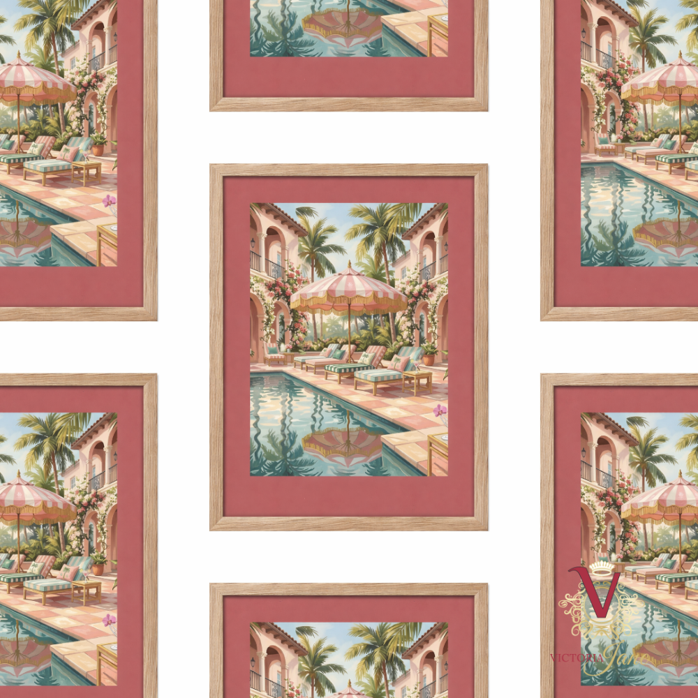Courtyard Club Framed Art oak repeated