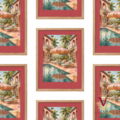Courtyard Club Framed Art oak repeated