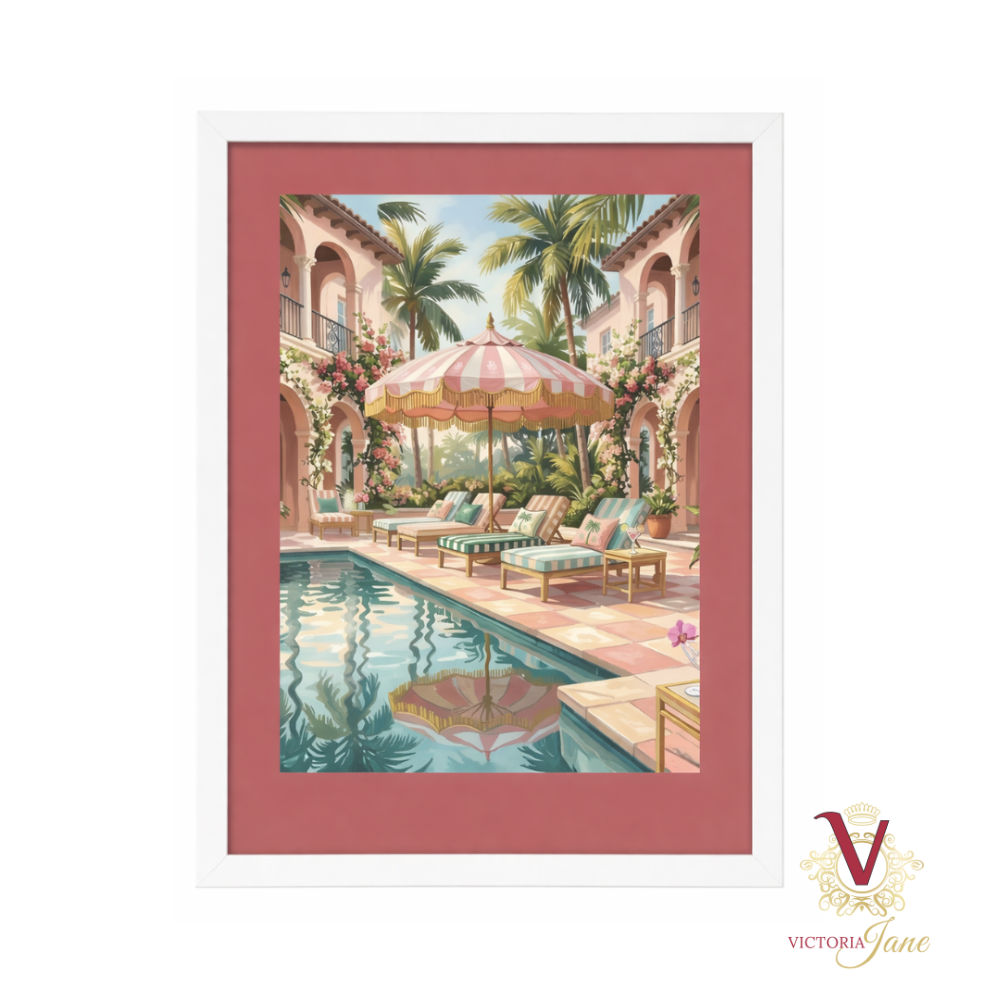 Courtyard Club Framed Art white