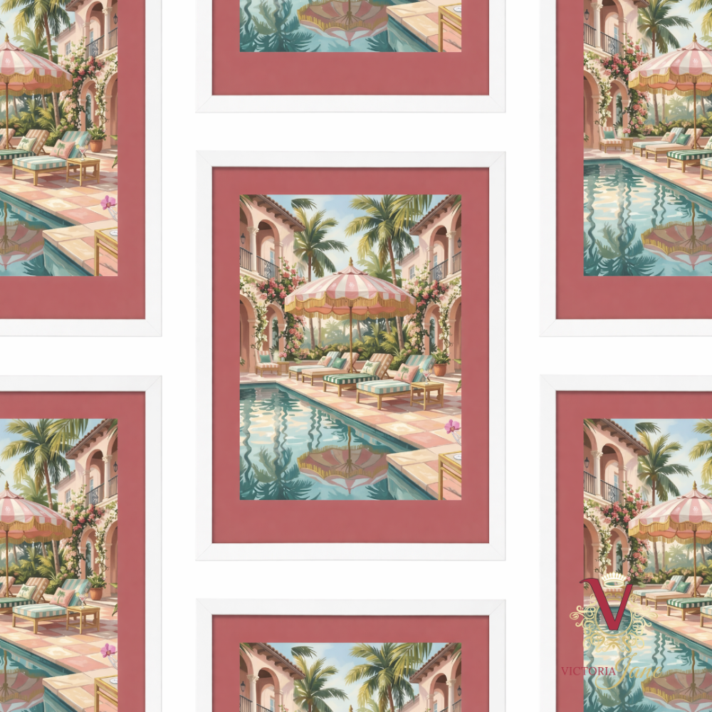 Courtyard Club Framed Art white repeated