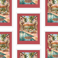 Courtyard Club Framed Art white repeated