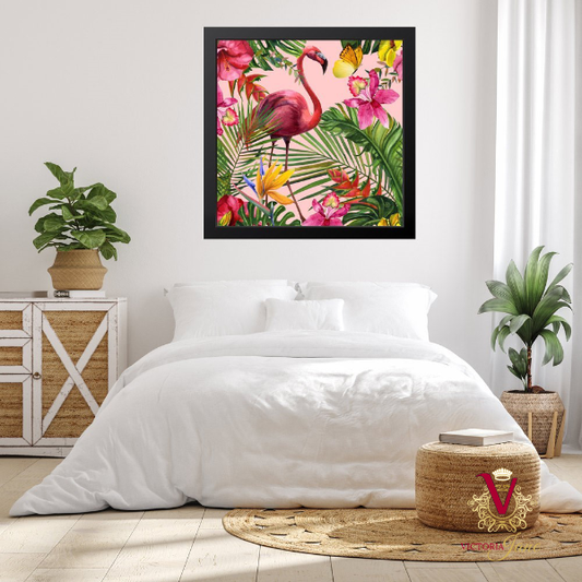 Victoria Jane Fabulous Flamingo Wall Art black frame bright in monotone bedroom