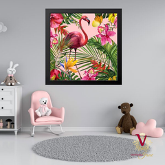 Victoria Jane Fabulous Flamingo Wall Art black frame bright and colourful in child bedroom