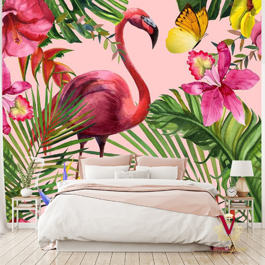 Victoria Jane Fabulous Flamingo Mural in bedroom wall