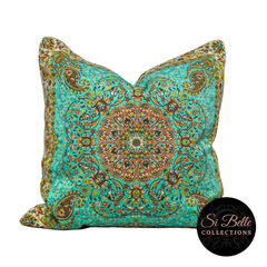 Teal Global Paisley Cushion Cover front chopped staged
